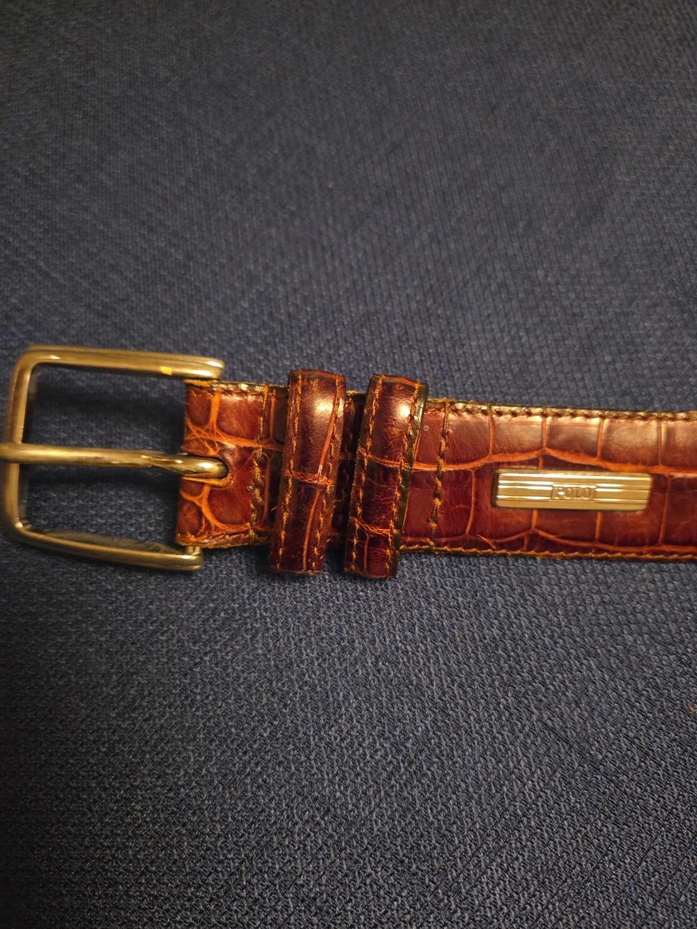 Polo Ralph Lauren Made in USA Brown Embossed Croc Leather Belt Size 32